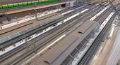 Bau der Oberleitung im gesamten Bahnhof fertig.